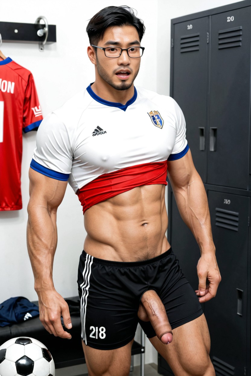 The Super Chinese Muscle Men, Oversized Muscles, Sporty Shorts AI Gay Porn