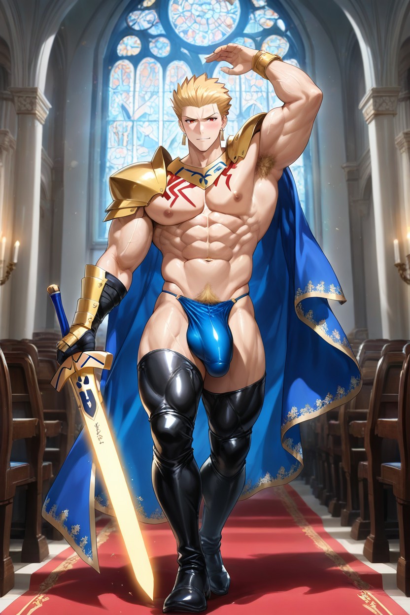 Armpit Hair, Dramatic Shadows, Hyper-muscular Ripped Physique AI Gay Porn