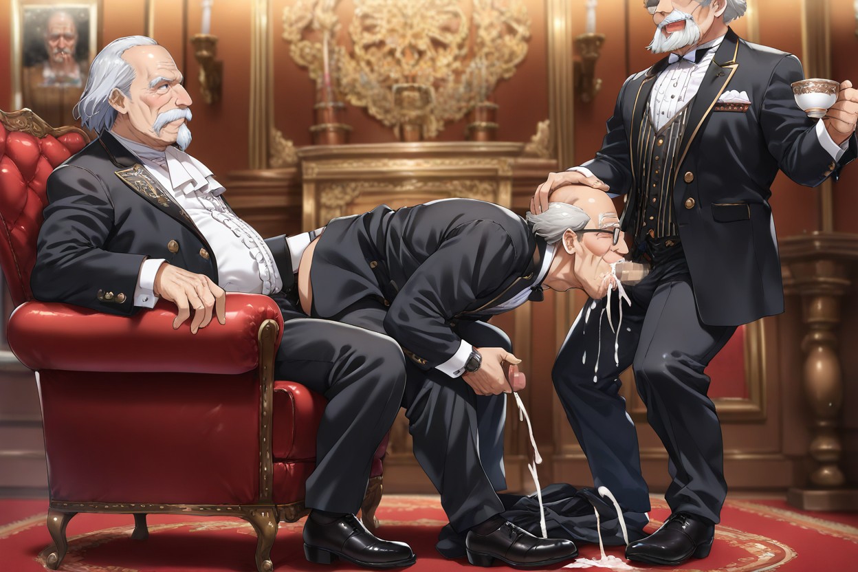 Sitting In Luxury Wingback Chair, Small Ass, 3 People AI Gay Porn