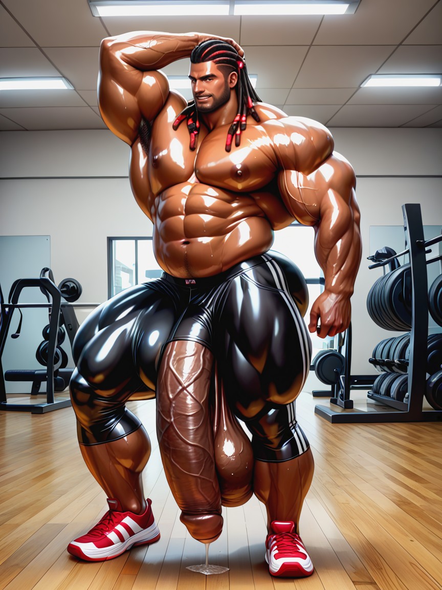 Hyper Genitals, Standing, Huge Bulky Muscles AI Gay Porn