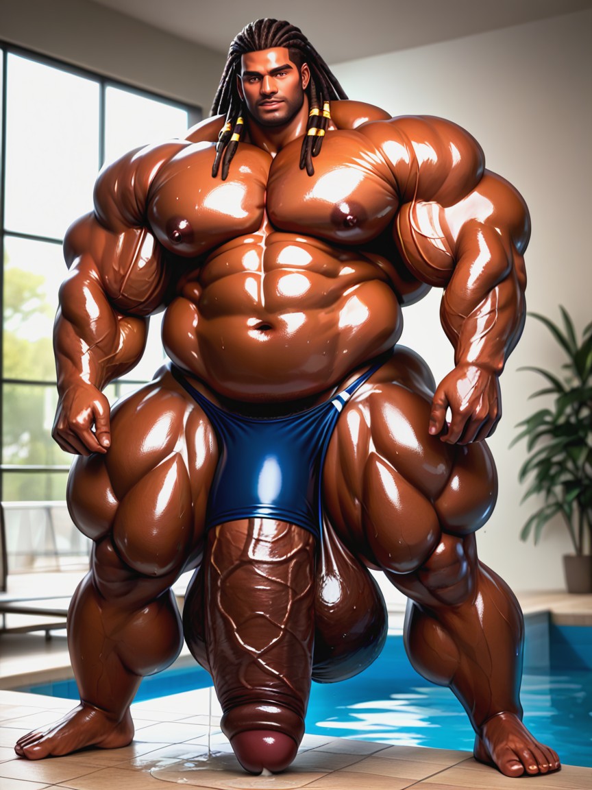 Oversized Muscles, Absurdly Long Oversized Uncut Hyper Monster Cock, Hyper Thick Muscular Bara Body AI Gay Porn
