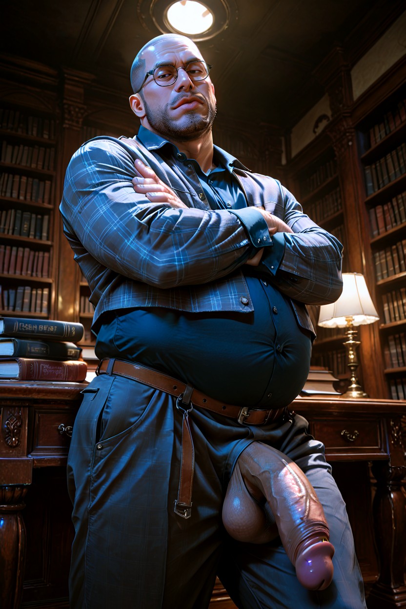 Exposed Erect Gigantic Cock, Round Circular Metal Glasses, Big Bulge AI Gay Porn