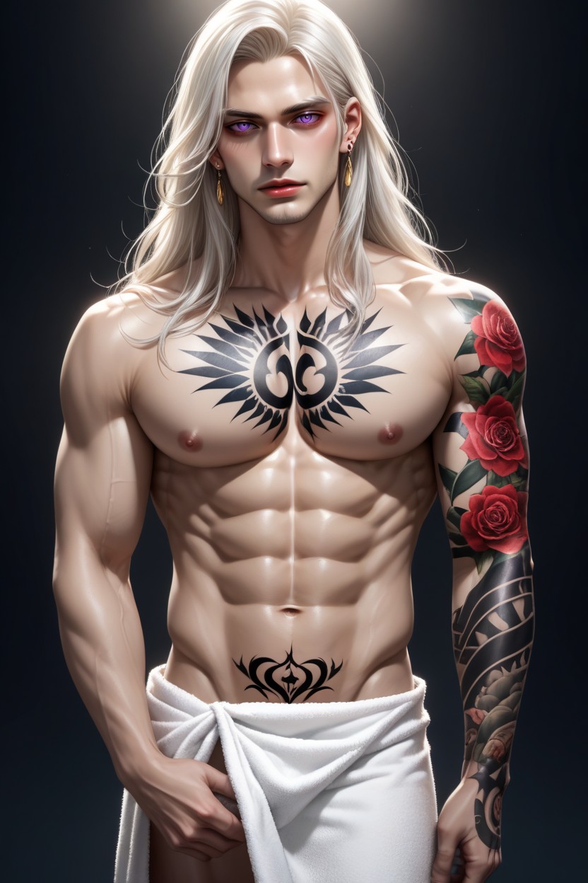 Pale Glossy Skin, Long Length Hair, Towel AI Gay Porn