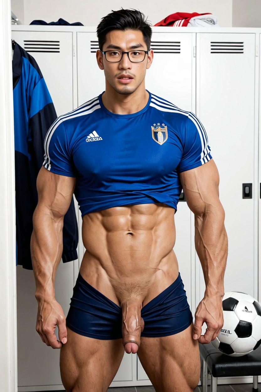 Wearing Blue Soccer Shirts Uniform, Full Shirt, 1 Personne Porno IA Gay