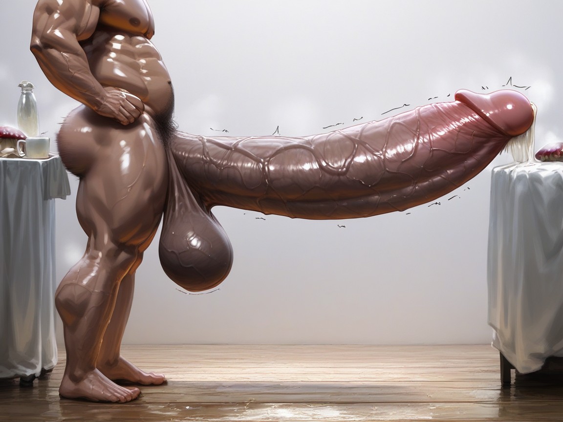 Cock Lays On The Floor, Thick Glans, Males Only Porno IA Gay