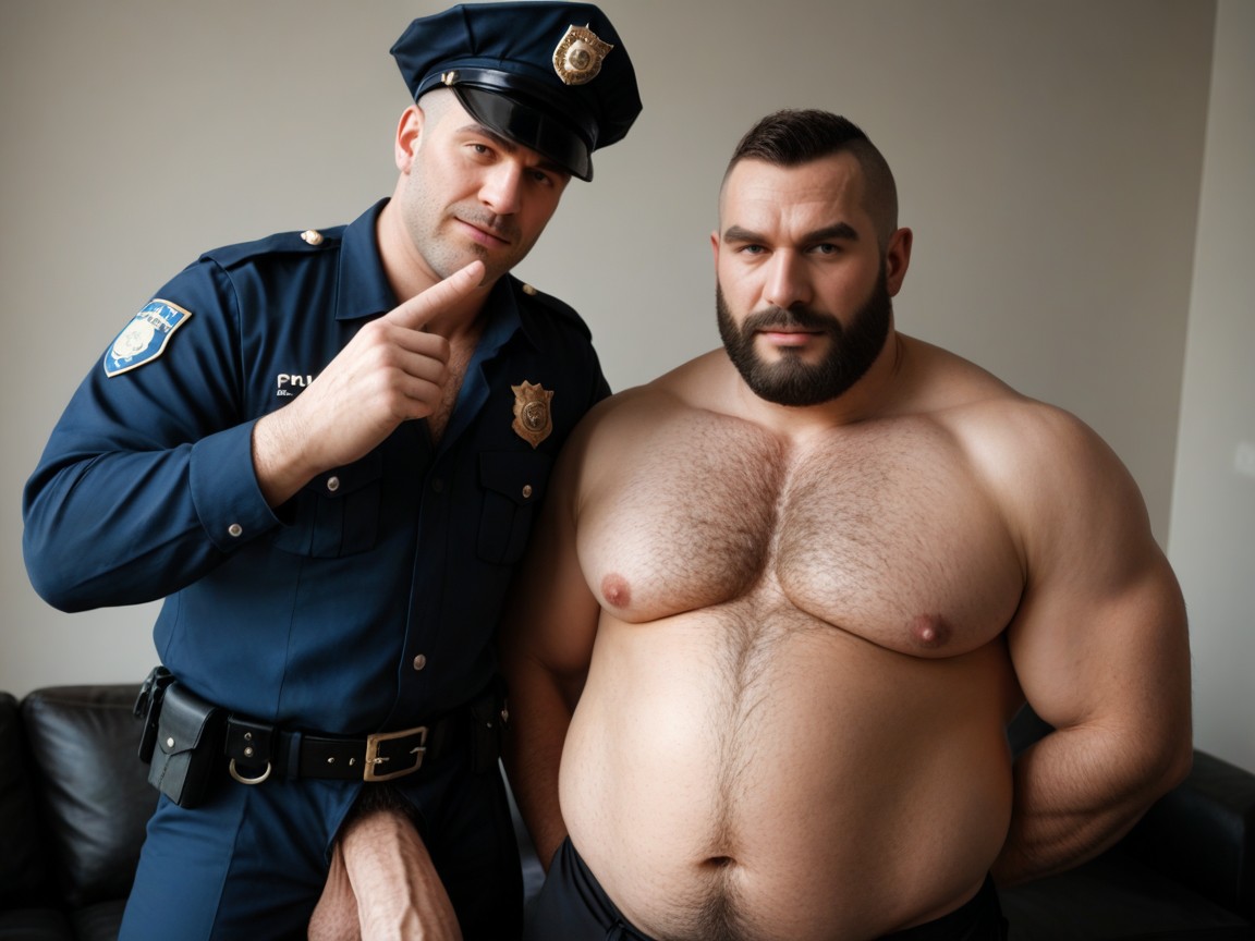 Hyper Guy, Costume De Police, Hyper Cocks Slipped Out Of Pants Porno IA Gay