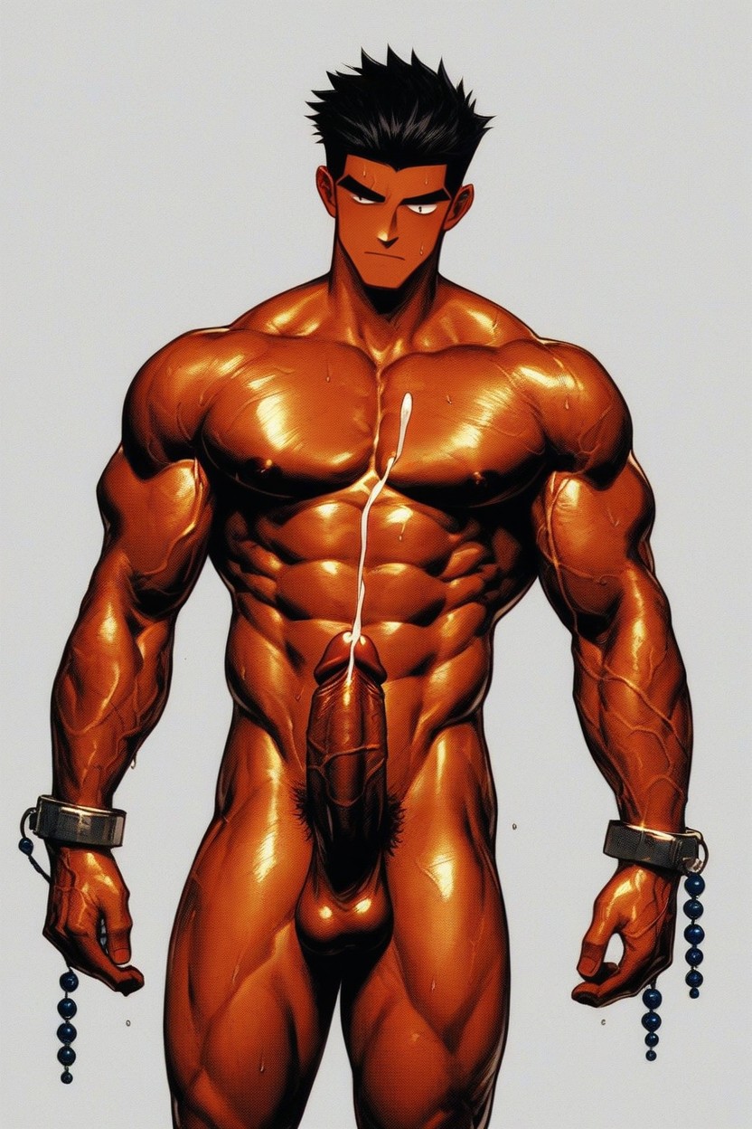 Main Tenant Le Pénis, Tête Rasée, The Thick Veins Running Across His Copper Colored Muscular Body Porno IA Gay