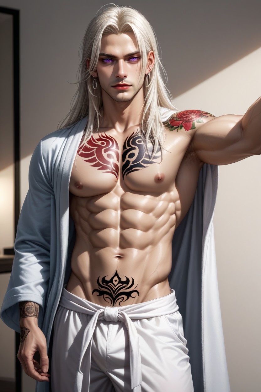 Muscular Back, Smoky Eyes, Long Hair ゲイAIポルノ