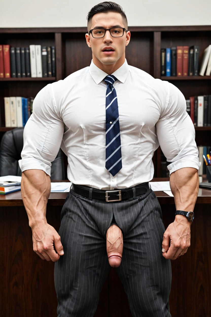 Oversized Chest, Standing In Office Room, Buttoned Shirt Porno IA Gay