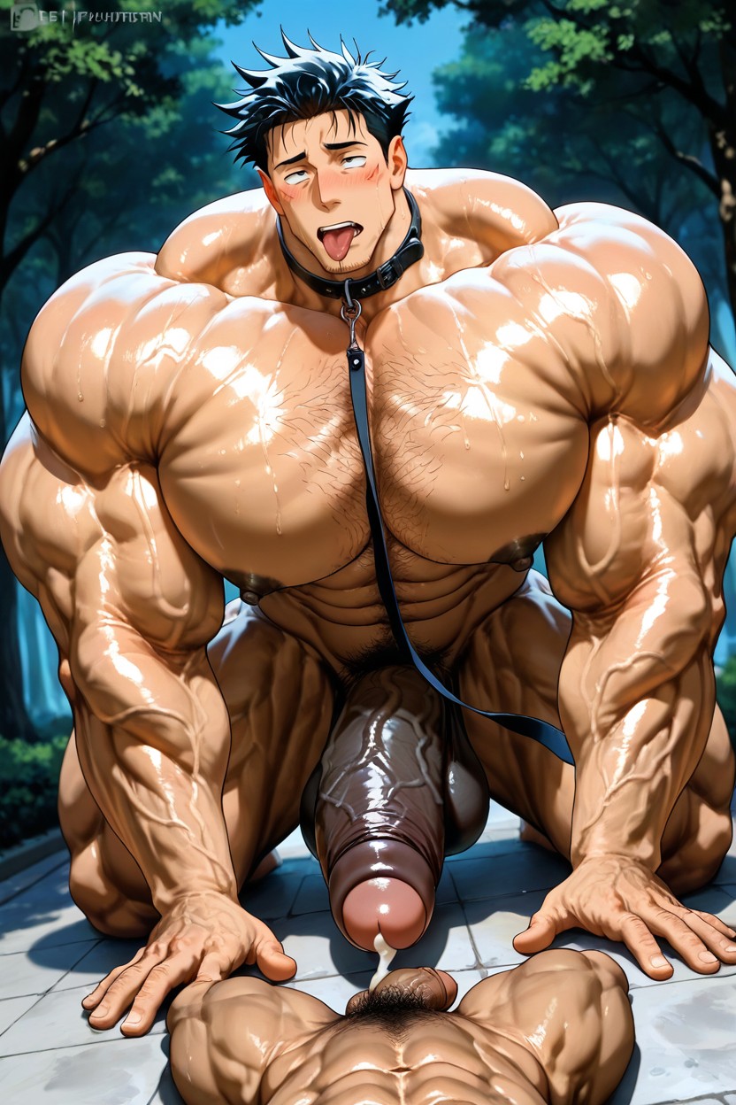 Hyper Chest, Hyper-muscular, Oiled Skin Pornografia gay com IA