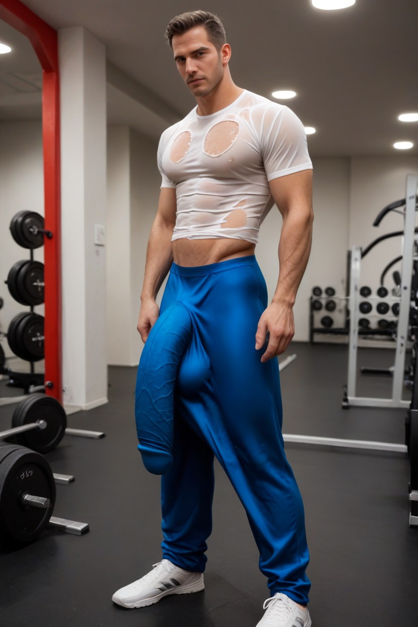 Safe For Work, Very Tight Form Fitting Blue Latex Pants, Vêtements Ouverts Porno IA Gay
