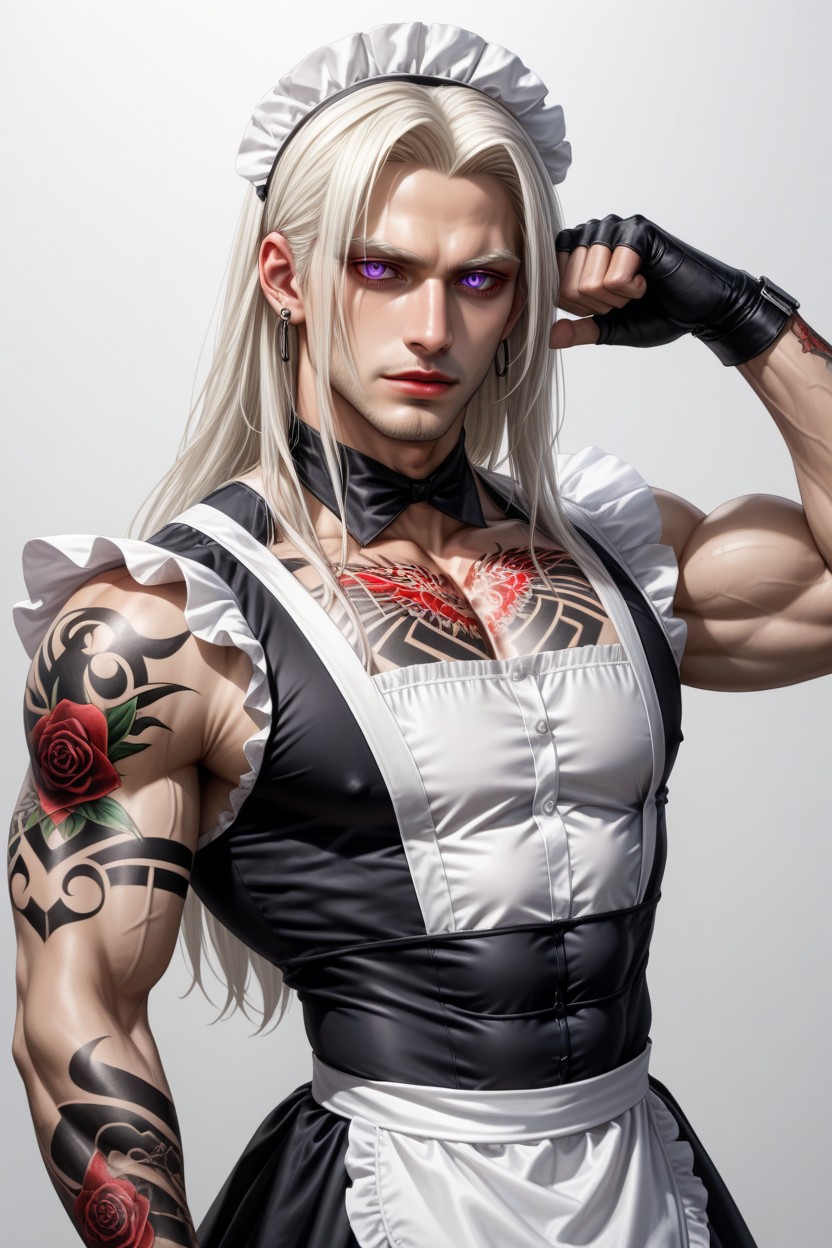 Earrings, Long Hair, Tattoos Porno IA Gay