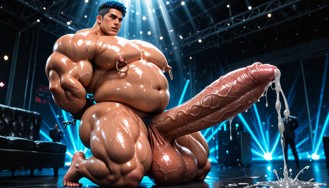 Shiny Skin, Surrounded By Hyper Penises, Massively Long Gigantic Heavy Erect Hyper Cock Pornografia gay com IA