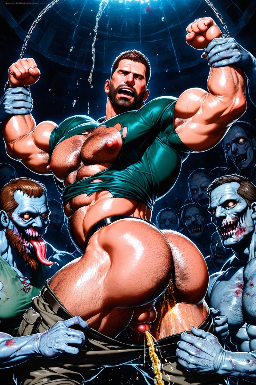 Tight Green Shirt, Oversized Pecs, All Limbs Held Down Porno IA Gay