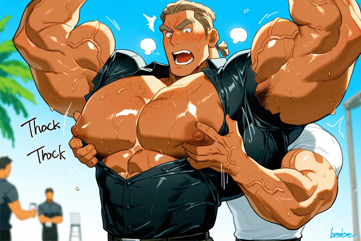 Muscles Surdimensionnés, Light Brown Hair, Puffy Nipples Porno IA Gay