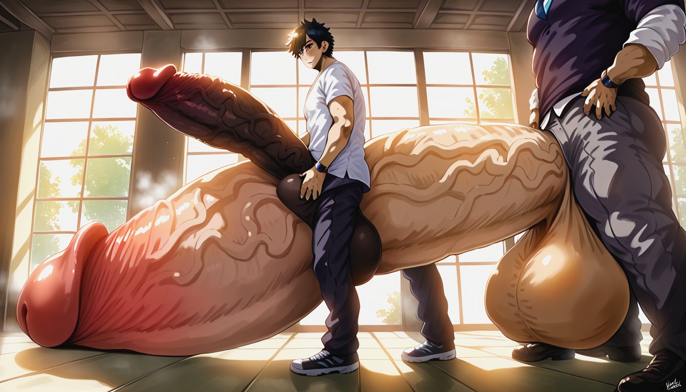 Balls Are Big Enough To Touch The Floor, Cock On The Ground, Massive Hyper Long Penis 게이 AI 포르노