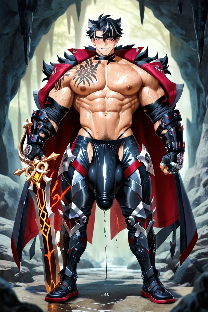 Wearing An Ornate Metal Bikini Armor, 부끄러움, 한국인 게이 AI 포르노