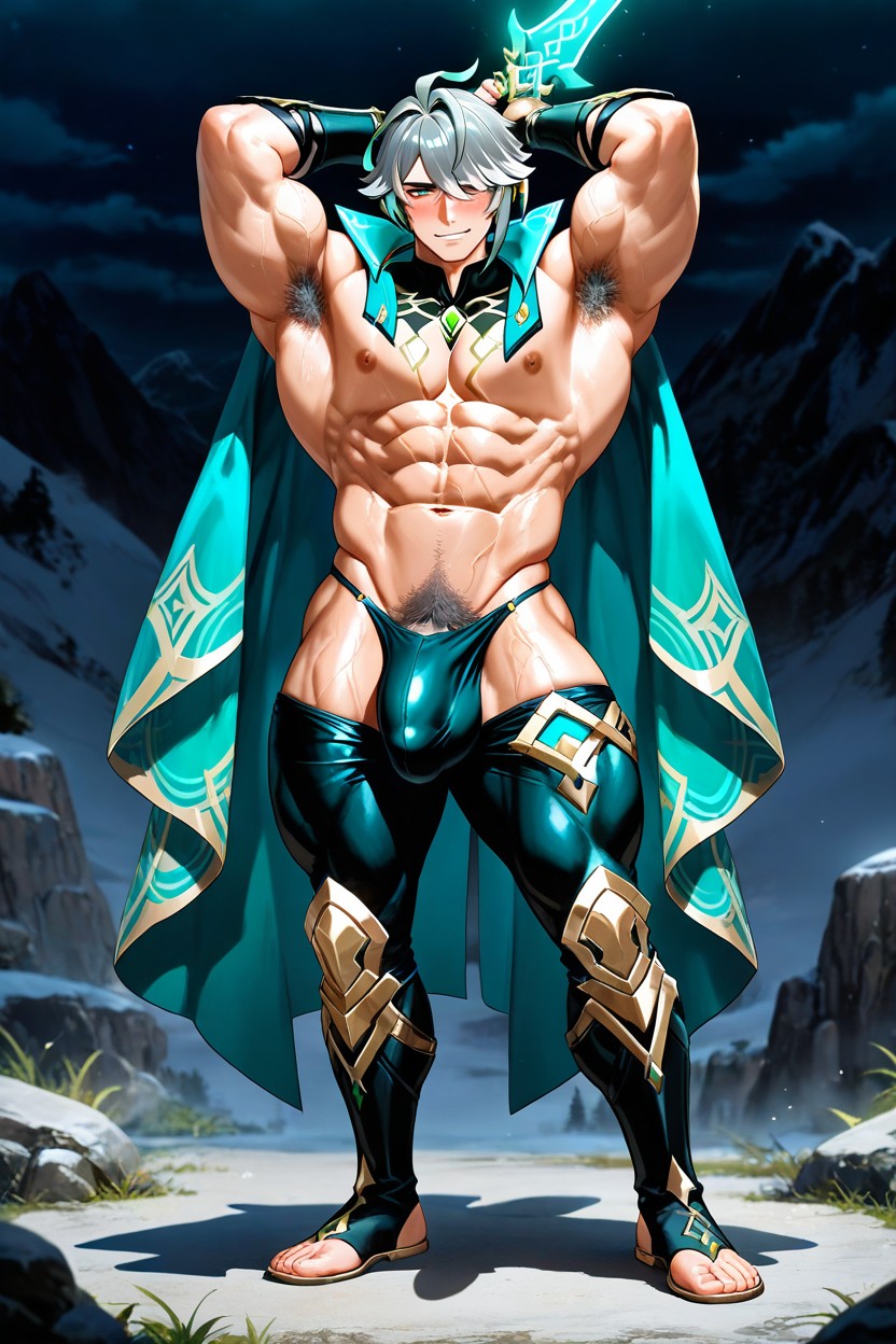 Excité, Detailed Knight Leggings, Dramatic Shadows Porno IA Gay