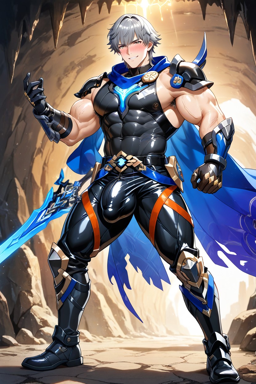 Indigo Flowing Cloak, Intricate Armor Plating, Highly Detailed Anatomy Porno IA Gay