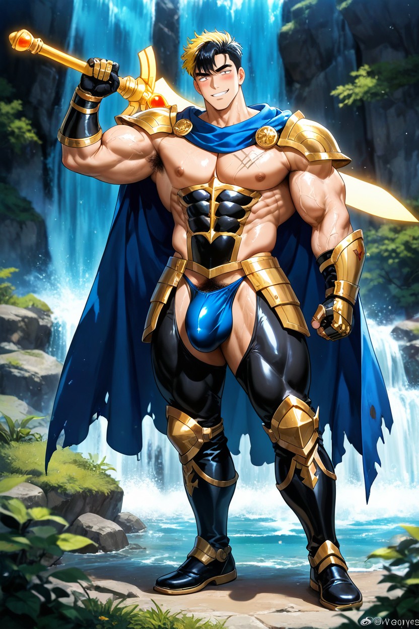 Detailed Knight Leggings, Handsome Korean Idol Face, Ultra-detailed Porno IA Gay