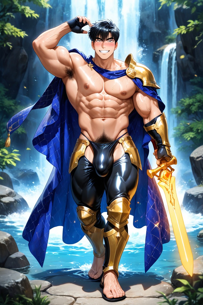 One Arm Up, Holding A Glowing Magical Sword, Dynamic Pose AI同性恋黄片