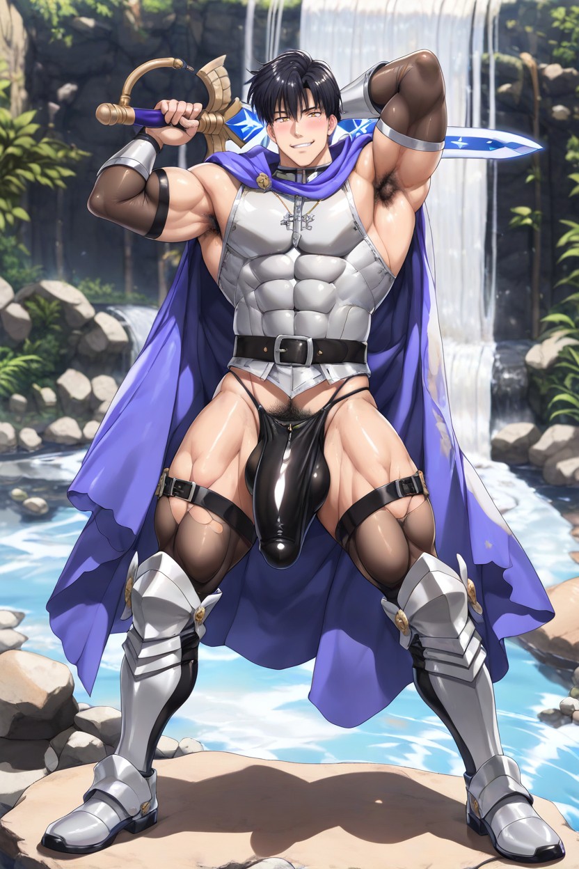 Veins, Athletic Tanned Skin, Indigo Flowing Cloak Porno IA Gay