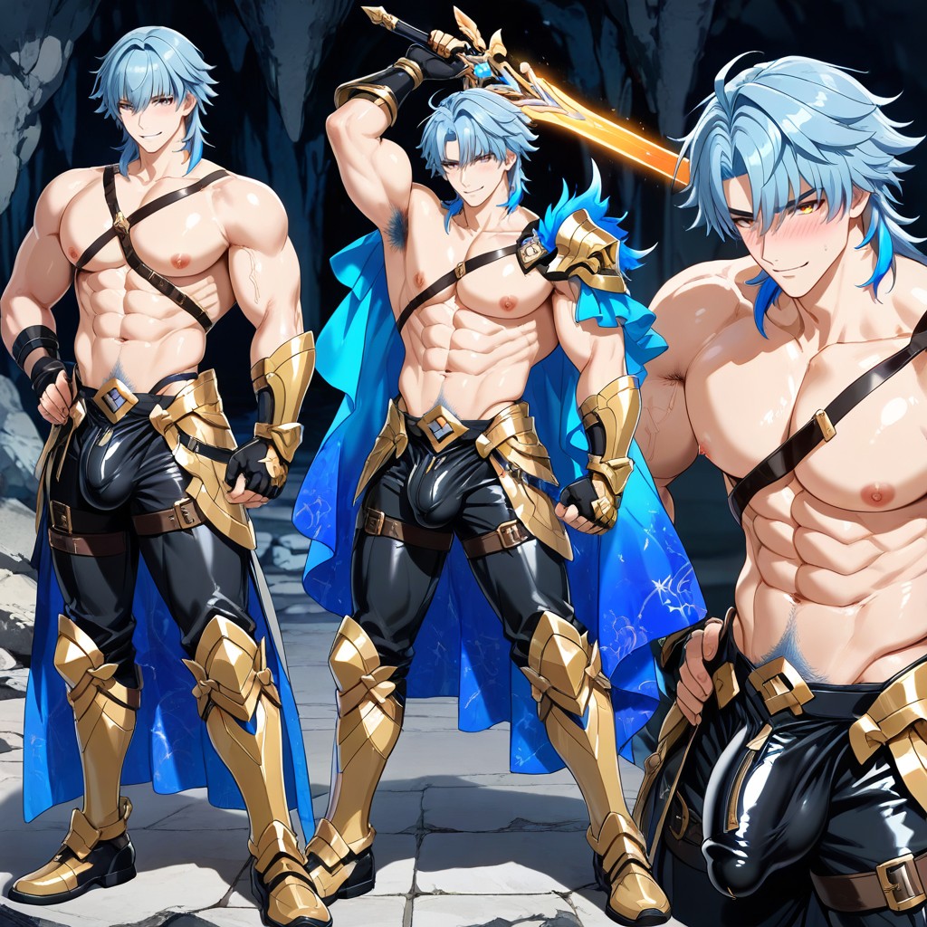 Armpit Hair Color = Hair Color, Detailed Knight Leggings, Athletic Tanned Skin Porno IA Gay