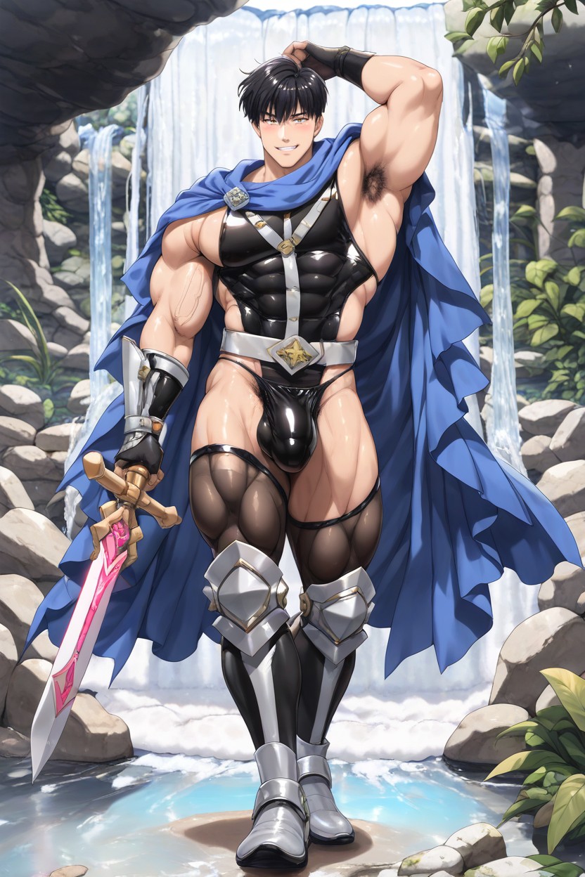 Holding A Glowing Magical Sword, Highly Detailed Anatomy, Cul Moyen Porno IA Gay