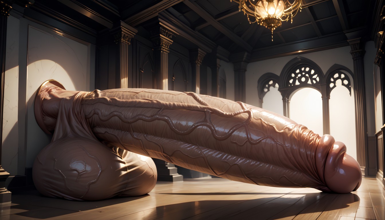 Motion Lines, Hyper Supersized Penis, Side View Gigantic Hyper Cock Hanging To The Floor ゲイAIポルノ