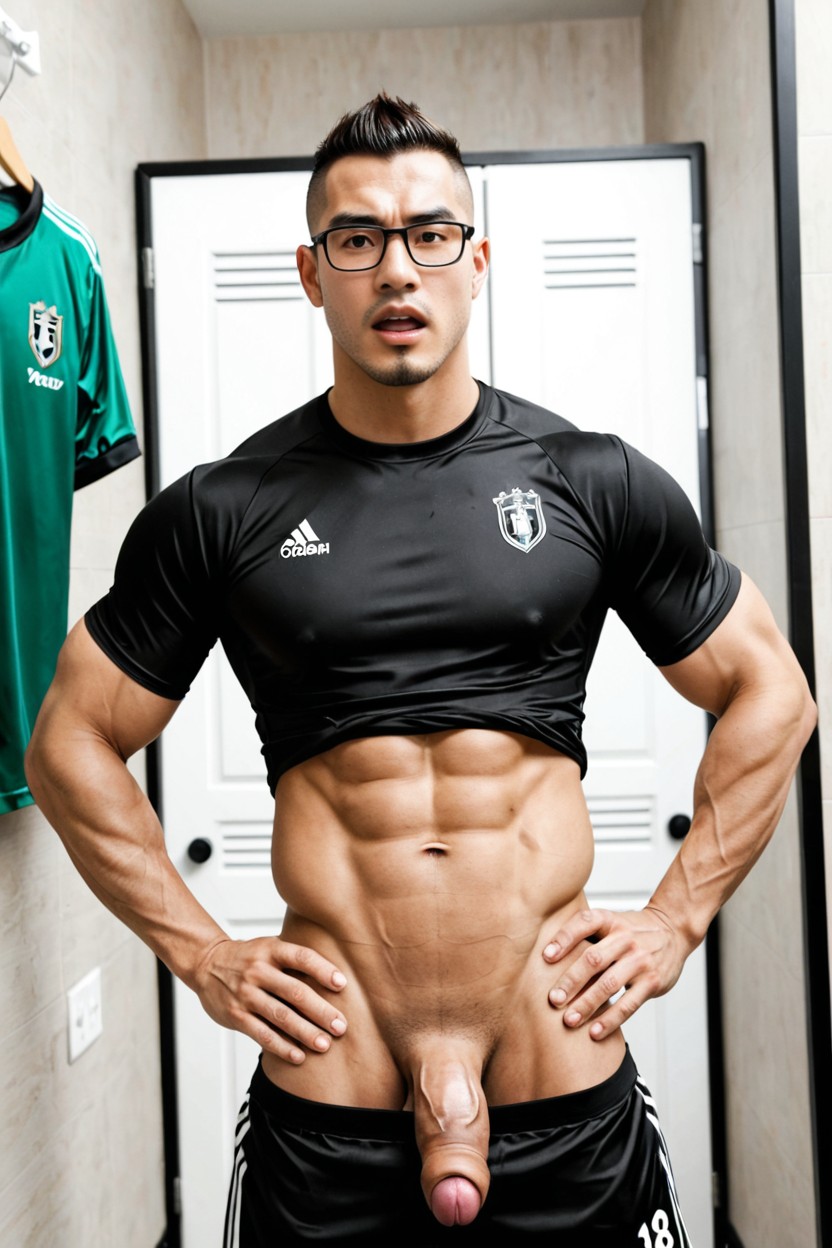 Lissé, Cheveux Très Courts, Giga Huge Chinese Muscle Man Porno IA Gay