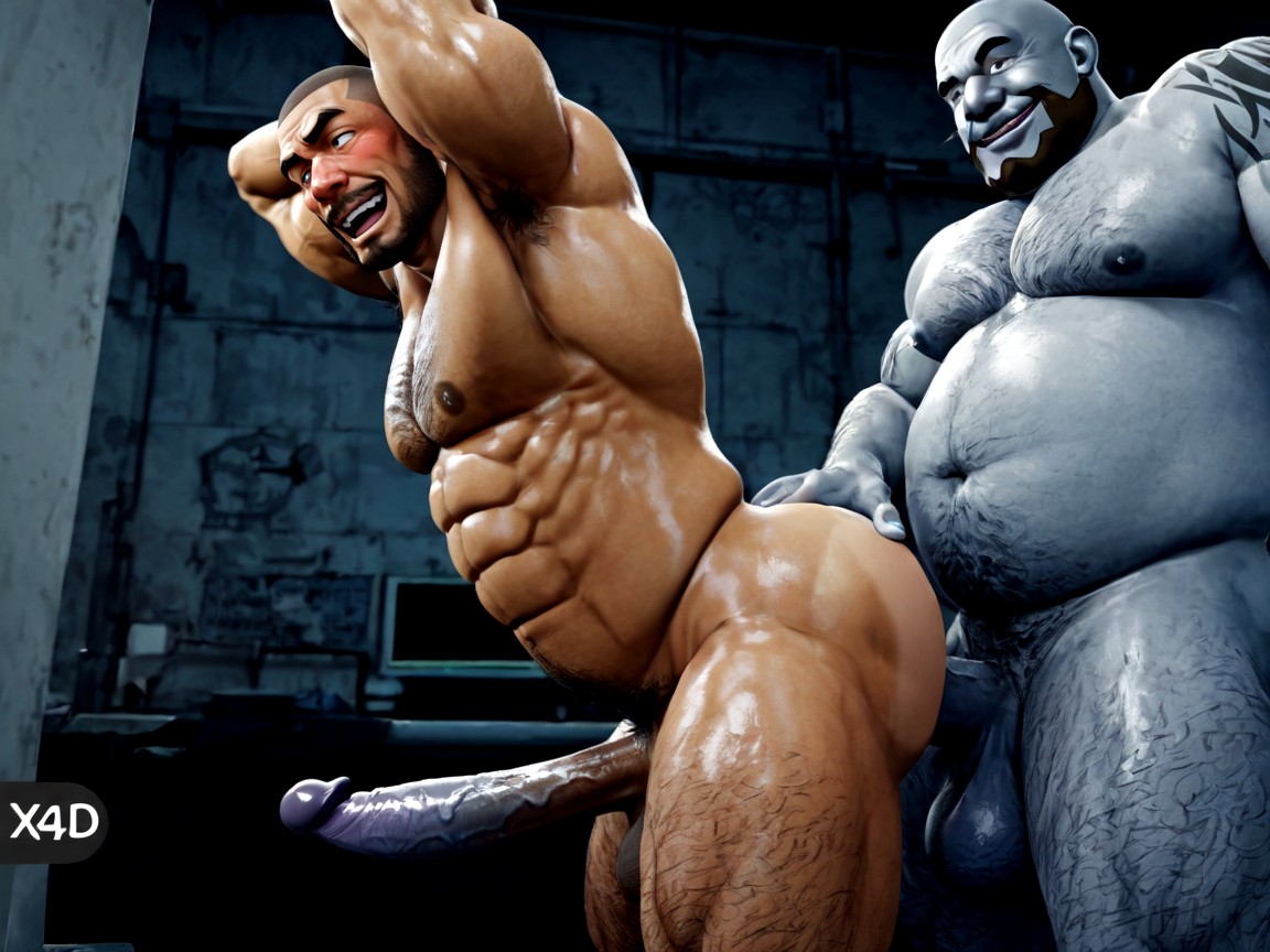 Orgasmus, Muscle Gut Torso, Rasierter Kopf KI Schwulenporno