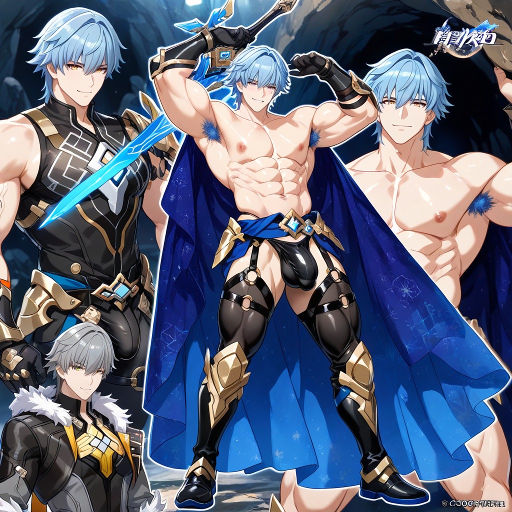 Male Only, Wearing An Ornate Metal Bikini Armor, 洞窟 ゲイAIポルノ