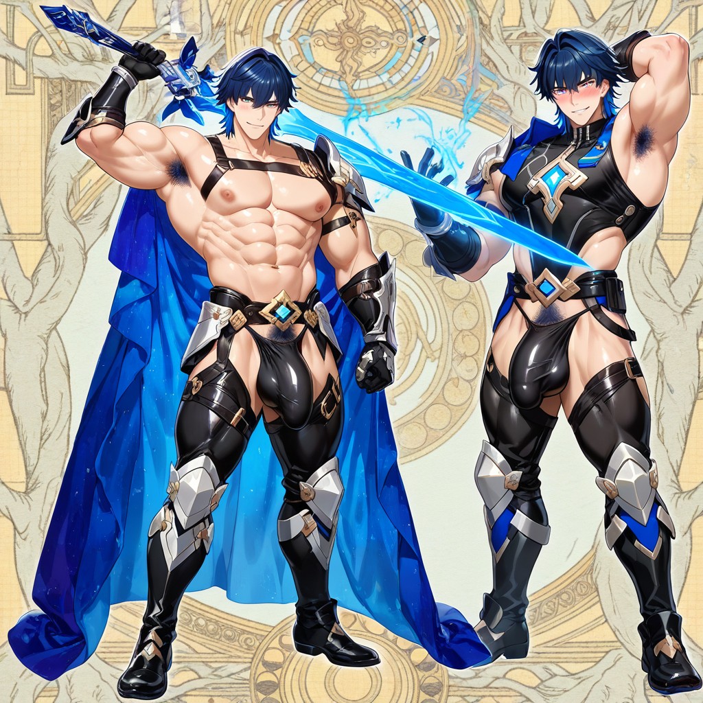 Indigo Flowing Cloak, Dynamic Pose, Armpit Hair AI同性恋黄片