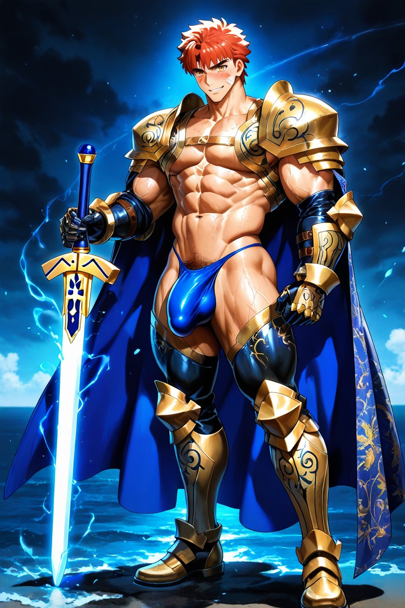 Detailed Knight Leggings, Detailed Fabric Texture, Dramatic Shadows ゲイAIポルノ