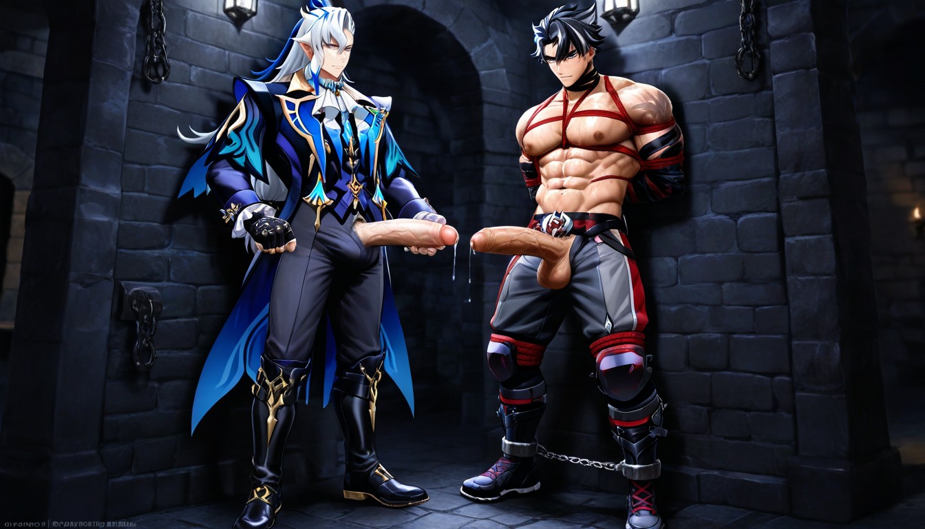 Fit, Neuvillette Giving Wriothesley A Handjob, Massivo Pornografia gay com IA