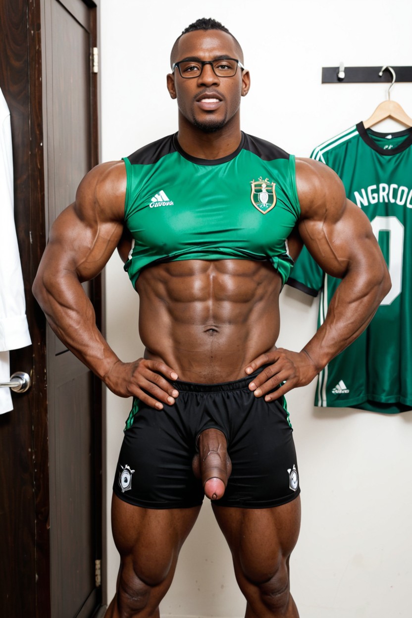 Wearing Green Soccer Shirts Uniform, Have Penis, Vue De Face Porno IA Gay