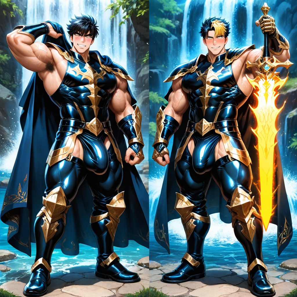 Dynamic Pose, Handsome Korean Idol Face, Wearing An Ornate Metal Bikini Armor AI同性戀黃片