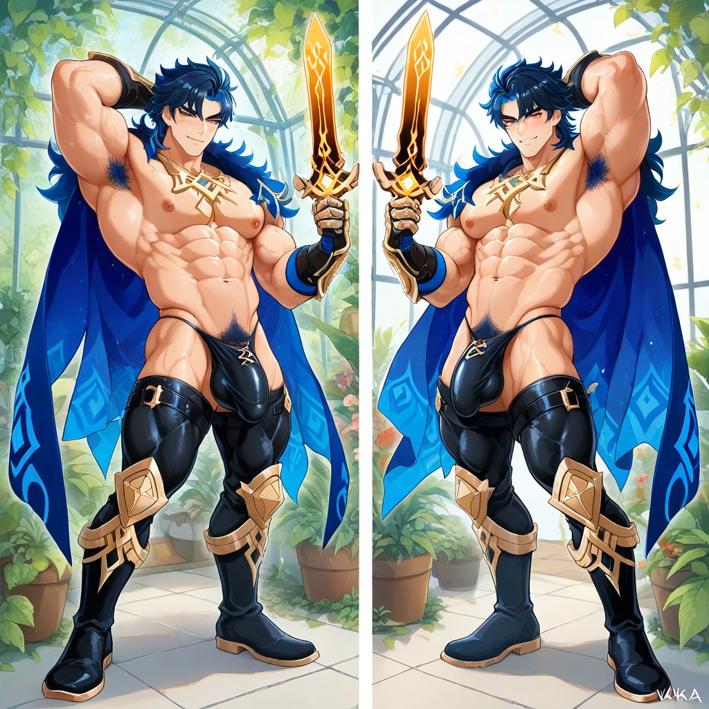 Ultra-detailed, Vues Multiples, Holding A Glowing Magical Sword Porno IA Gay