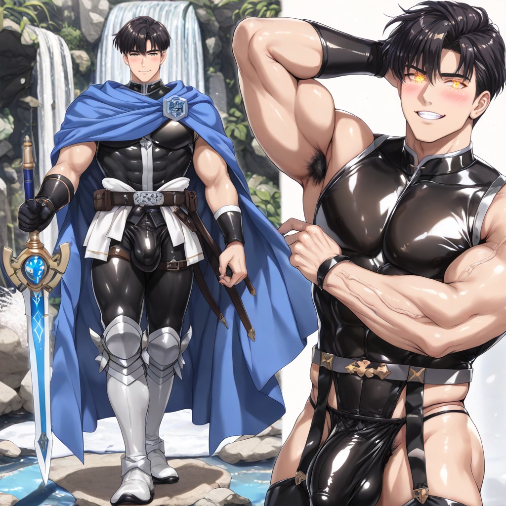 韓国人 , Hyper-muscular Ripped Physique, Dramatic Shadows ゲイAIポルノ