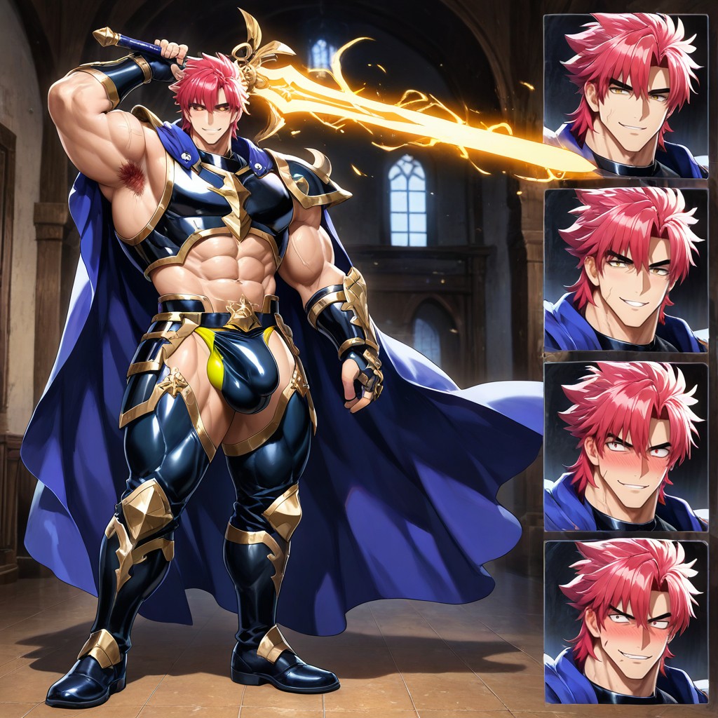 Holding A Glowing Magical Sword, Large Penis Bulge, Dramatic Shadows Porno IA Gay