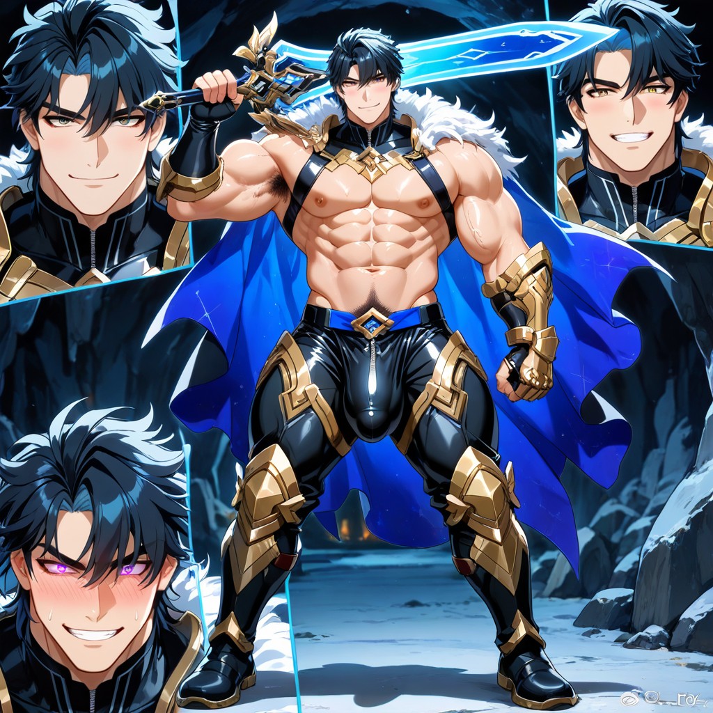 Athletic Tanned Skin, Wearing An Ornate Metal Bikini Armor, Grotte Porno IA Gay