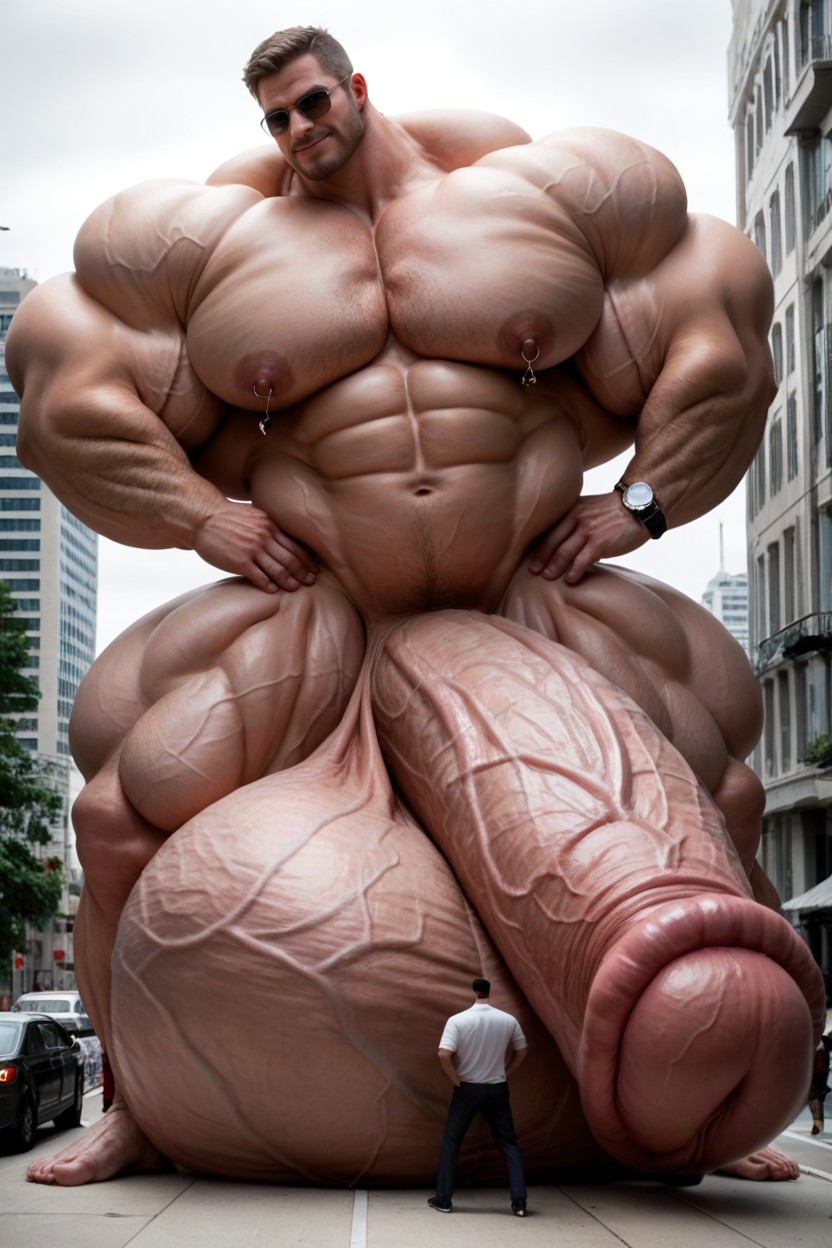 Hyper Gigantic Testicles, Penis The Size Of The City, 북미 도시 게이 AI 포르노