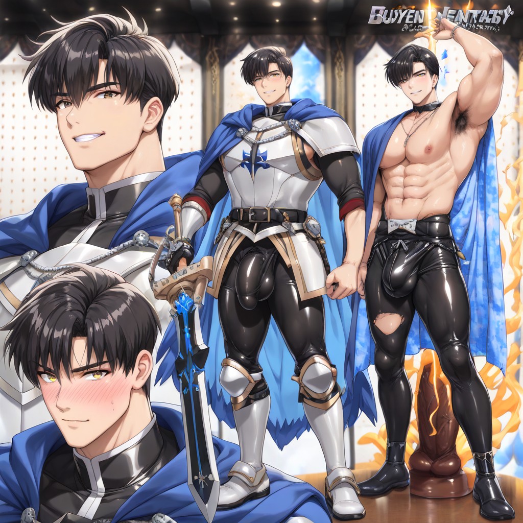 Male Only, Detailed Fabric Texture, Yeux Brillants Porno IA Gay