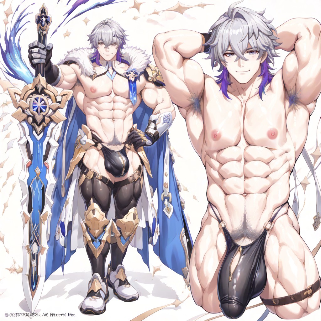 普通のお尻, Intricate Armor Plating, A High-fantasy Korean Manhwa Style Illustration Of A Legendary Knight ゲイAIポルノ