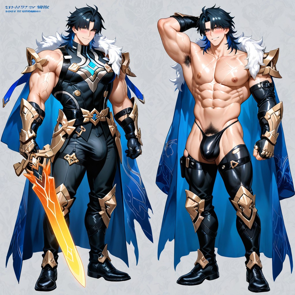 Holding A Glowing Magical Sword, Armpit Hair, Veins Porno IA Gay