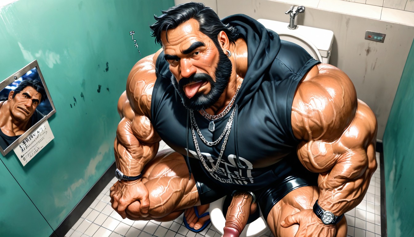 Masculine, Sitting On Toilet, De Haut En Bas Porno IA Gay