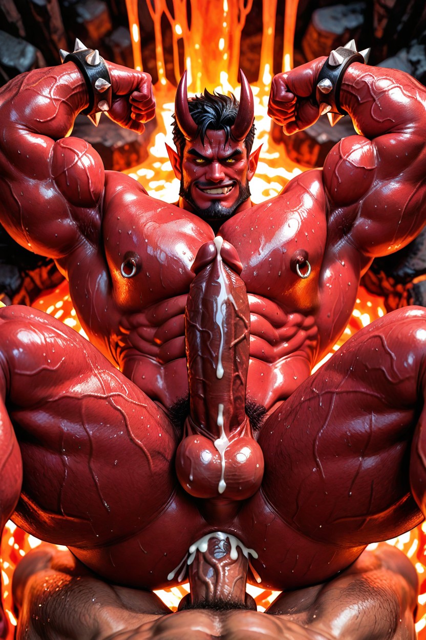 Cum In Ass Precum In A Lava Cave, Cheveux Noirs, Cuisses Épaisses Porno IA Gay