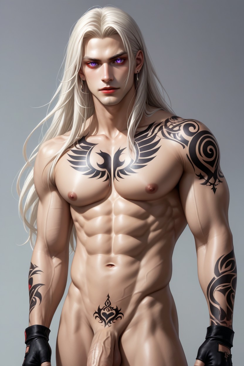 Albino, Smoky Eyes, Blue And Red Tattoos AI Gay Porn