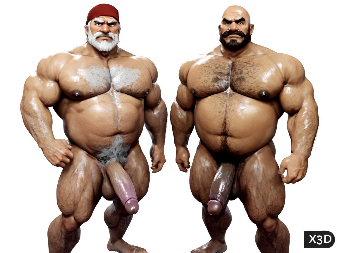 Two Men Posed On Each Side Of Frame, Large Square Jaw, Horny AI Gay Porn