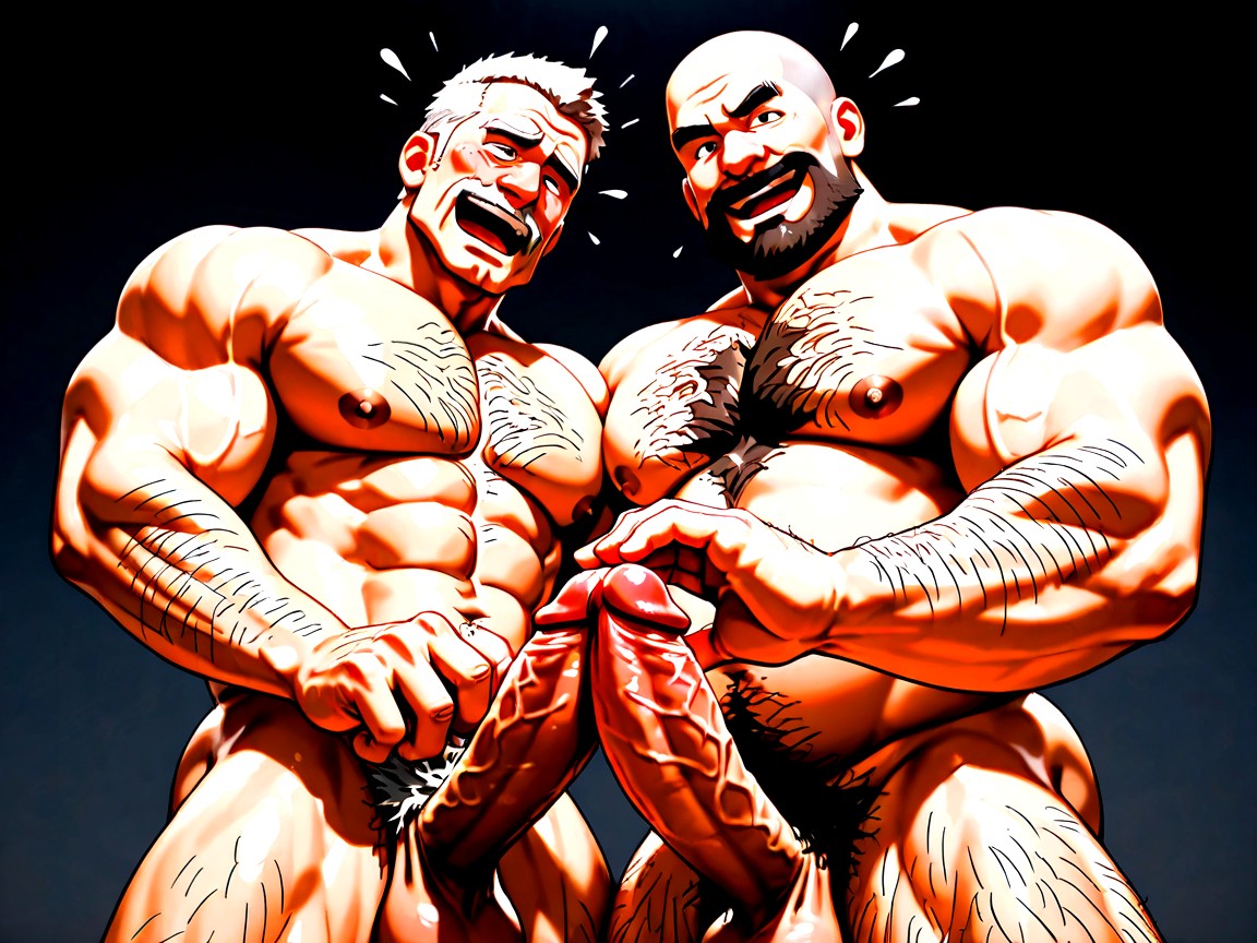 Strong Jaw, Two Men Posed On Each Side Of Frame, Large Square Jaw AI Gay Porn